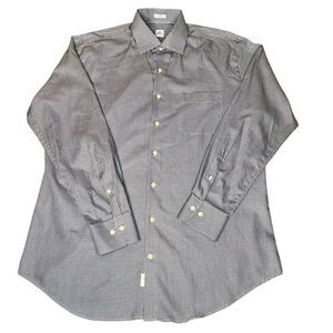 Peter Millar Men Sz L Button Down Shirt Long Sleeve Plaid Houndstooth Blue Brown